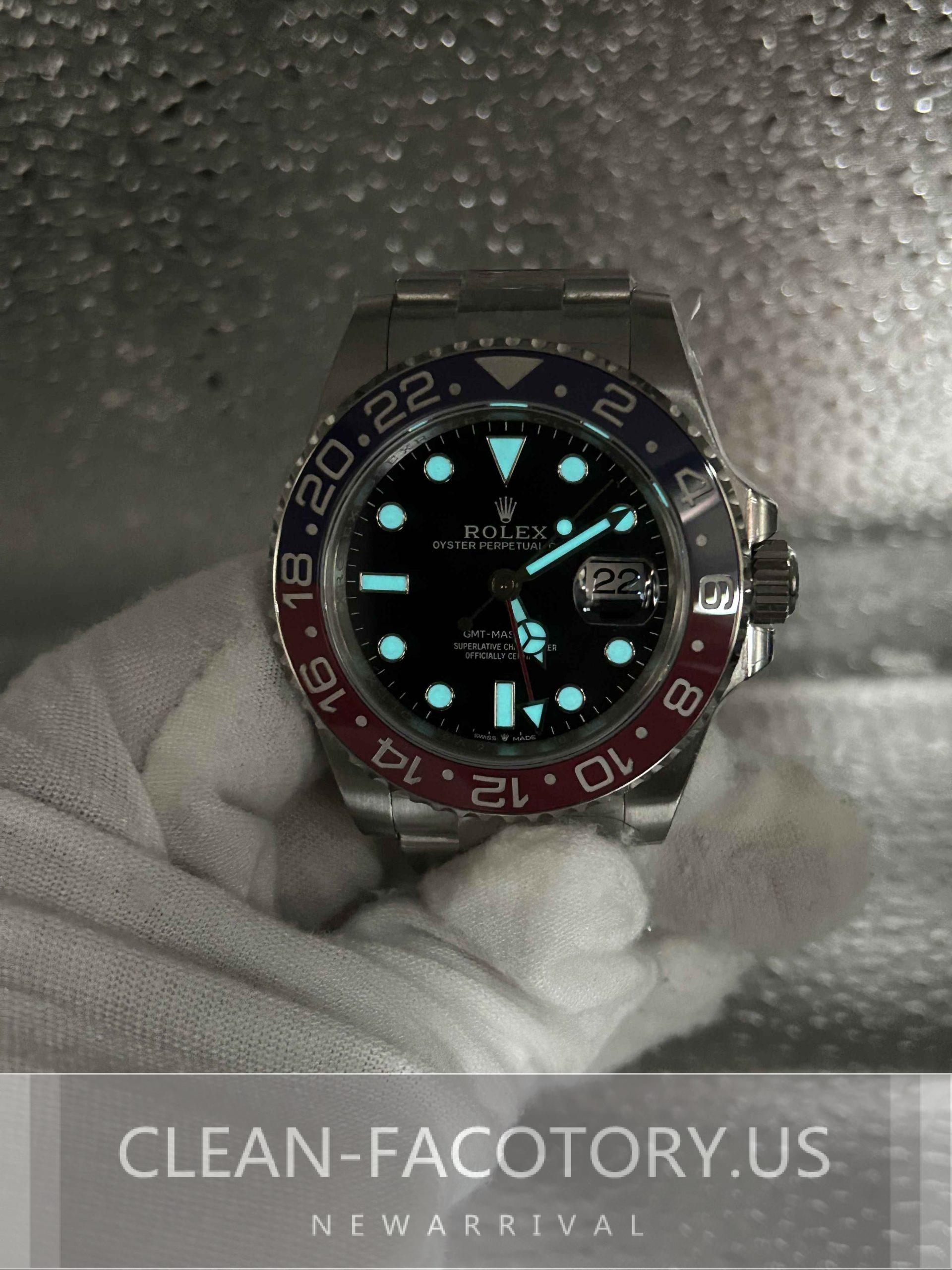 Clean Factory Rolex GMT Master II 126710BLRO Oyster, “Pepsi”Red 