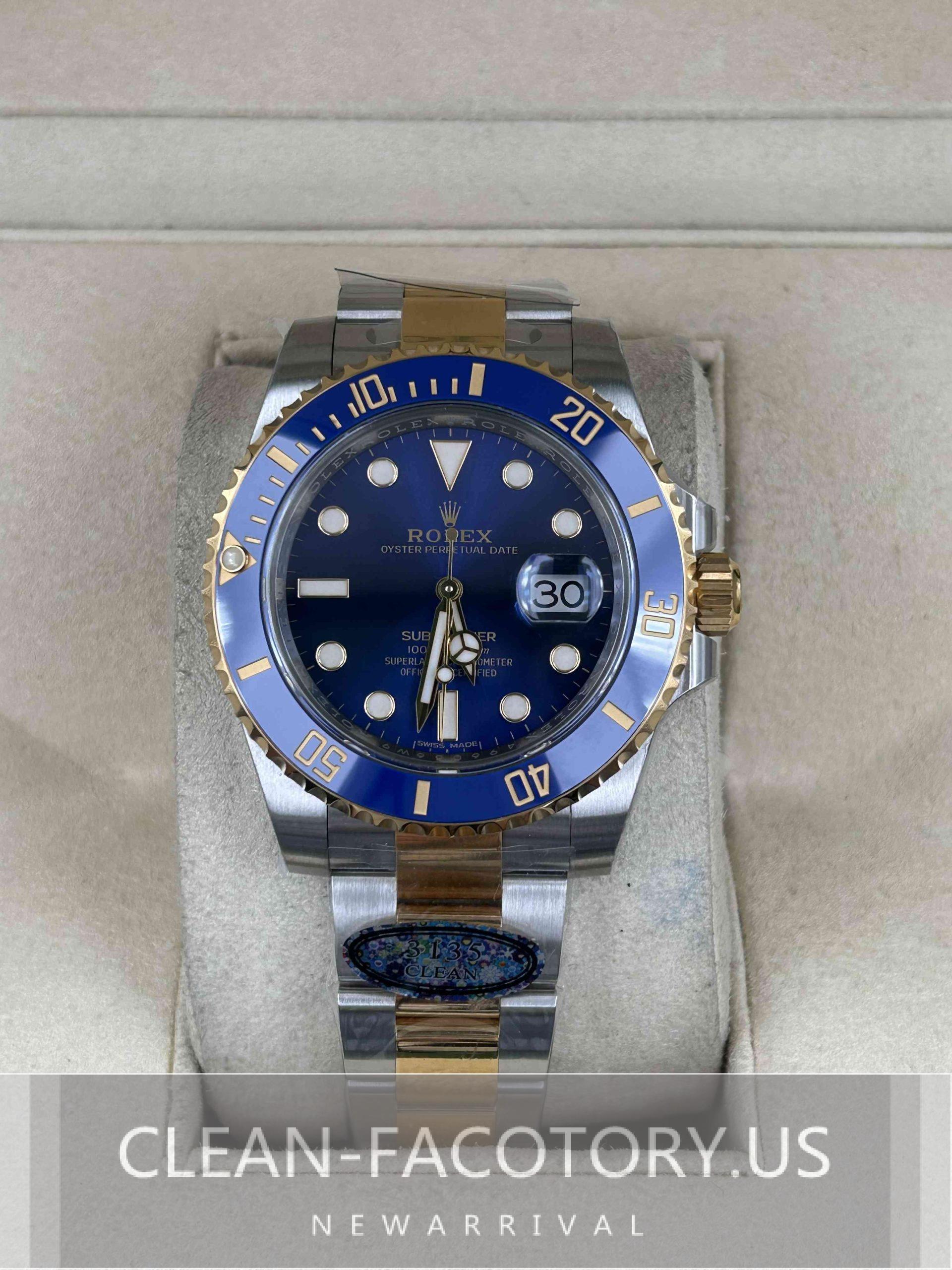 Clean Factory Rolex Submariner 116613LB 40mm Two Tone Gold, Blue 