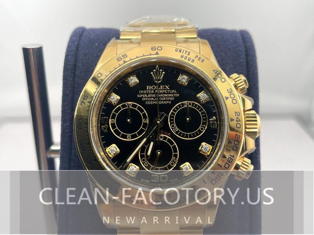 Clean Rolex Daytona Gold Diamond Black Champagne Panda Dial