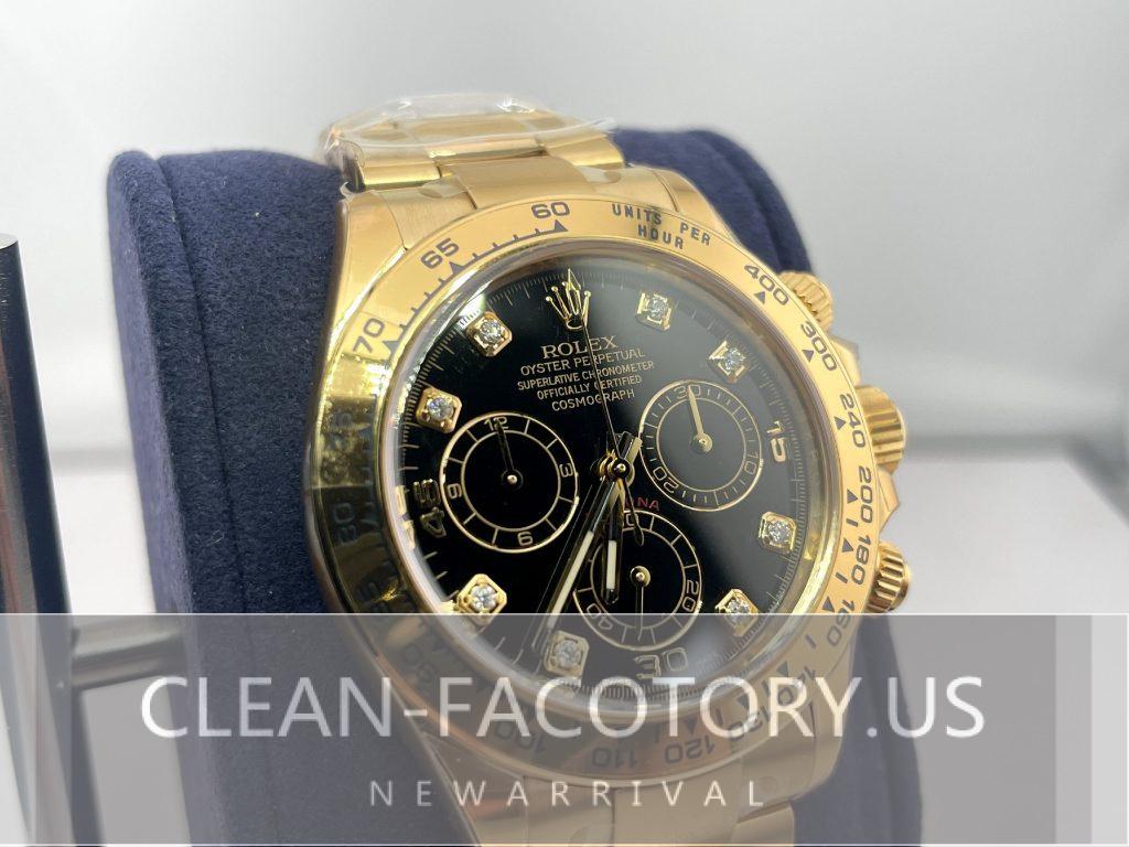 Clean Rolex Daytona Gold Diamond Black Champagne Panda Dial