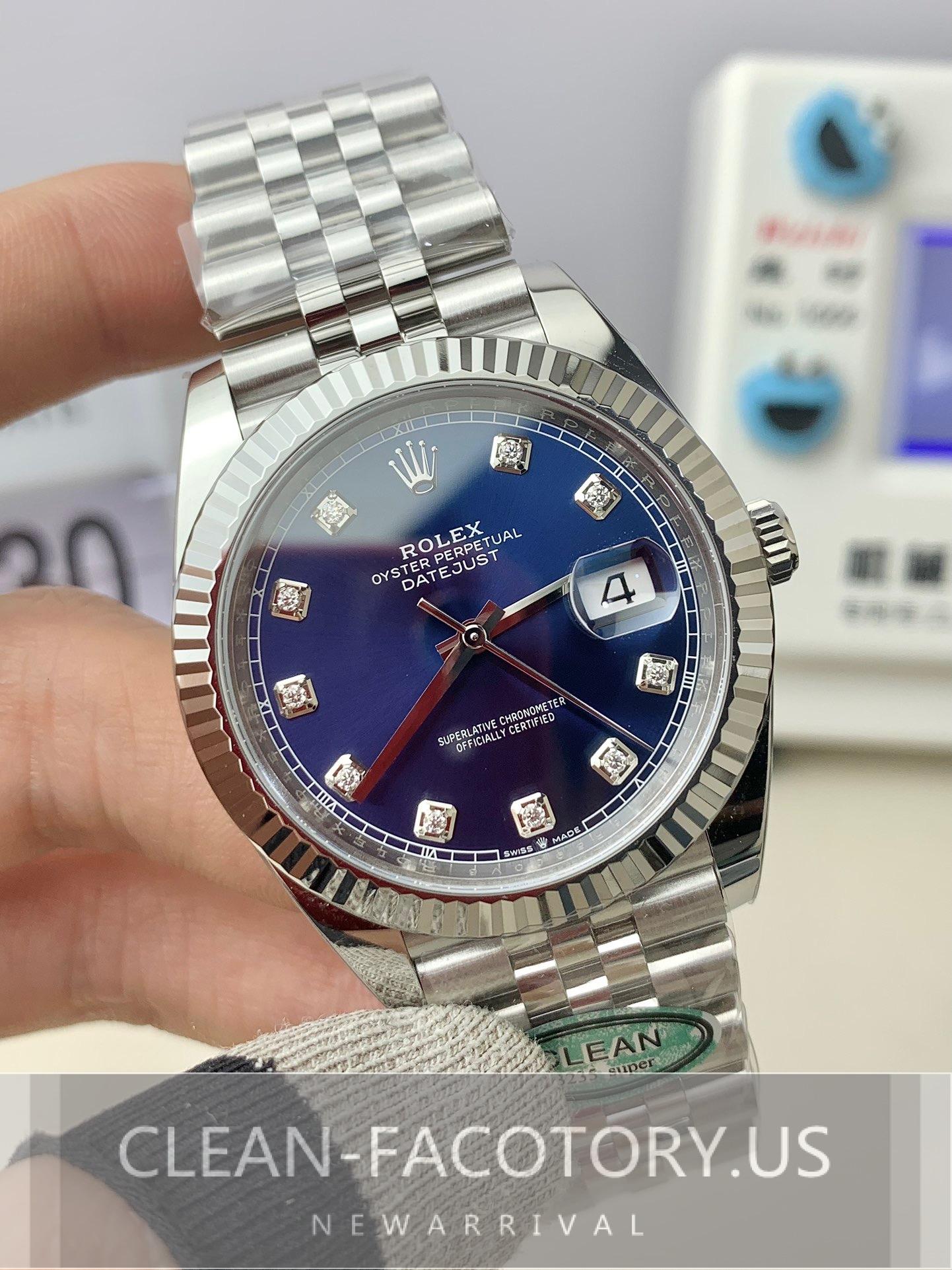 Clean Factory Rolex Datejust blue dial diamond